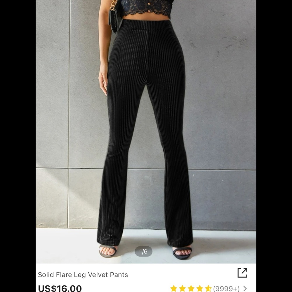 Black velvet flare pants